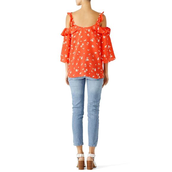 Shoshanna Bronwen Red Floral Print Cold Shoulder Square Neck Silk Top Size Small - Picture 3 of 12